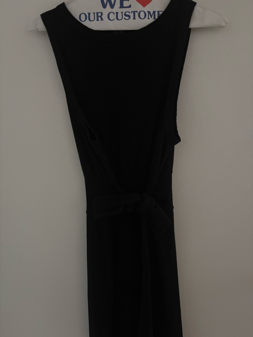 Sleeveless Black Midi Dress with Waist Tie